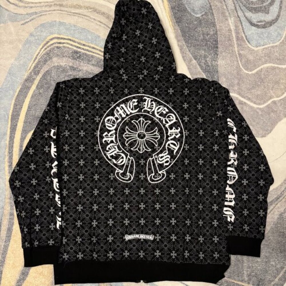 Chrome Hearts Black / Gray Monogram Cross Horseshoe Hoodie Men’s Size Large - Picture 2 of 3